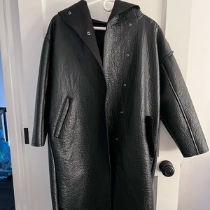 Oversized asymmetrical black coat with hoodie